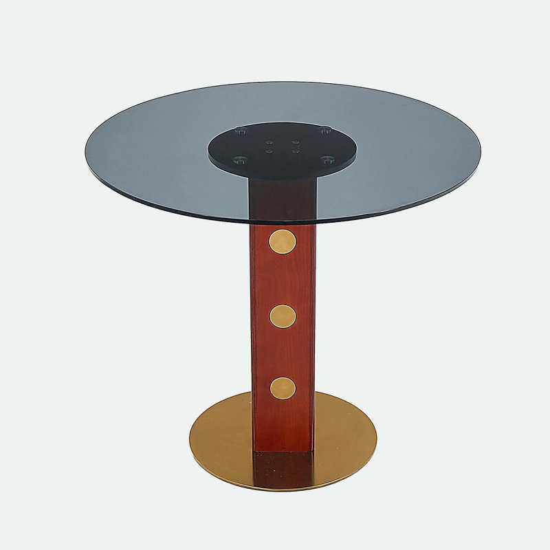 33.5" Tempered Glass Table with Wooden Leg & Gold Base, Modern Round Dining Table