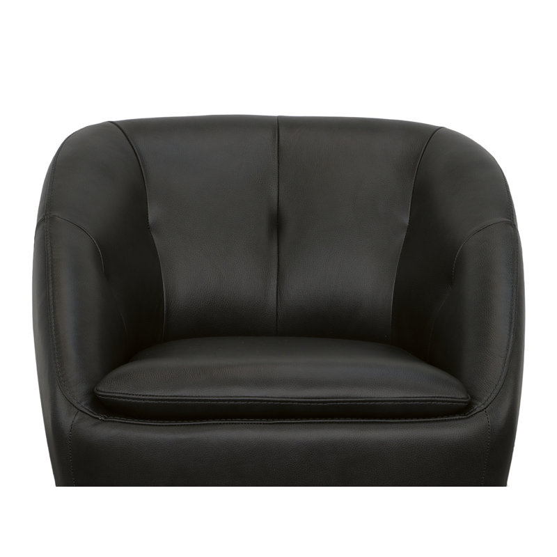 Mechtildis Upholstered Swivel Barrel Chair, Black Leather Match