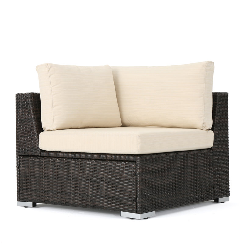 Canapé d'angle en osier pour l'extérieur, Coussin beige / structure brune