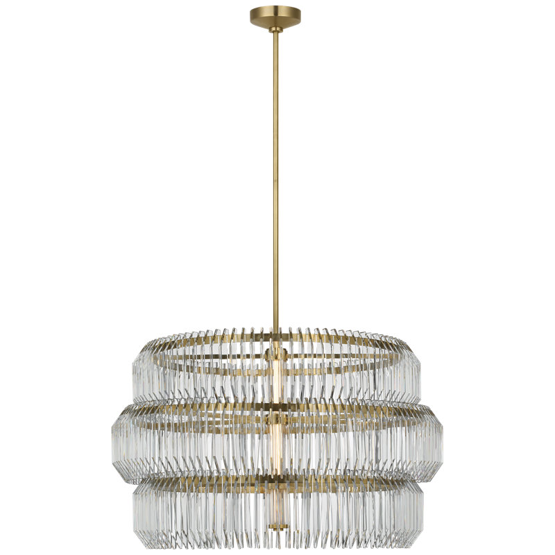 Waterford Killarney 32" Layered Drum Chandelier with Clear Crystal, Natural Brass