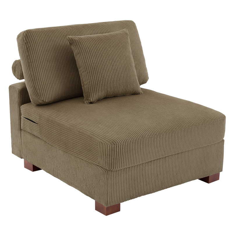 Milbrey Upholstered Camel Corduroy Armless Accent Chair with Pillow Back and Solid Wood Legs, Camel, Corduroy