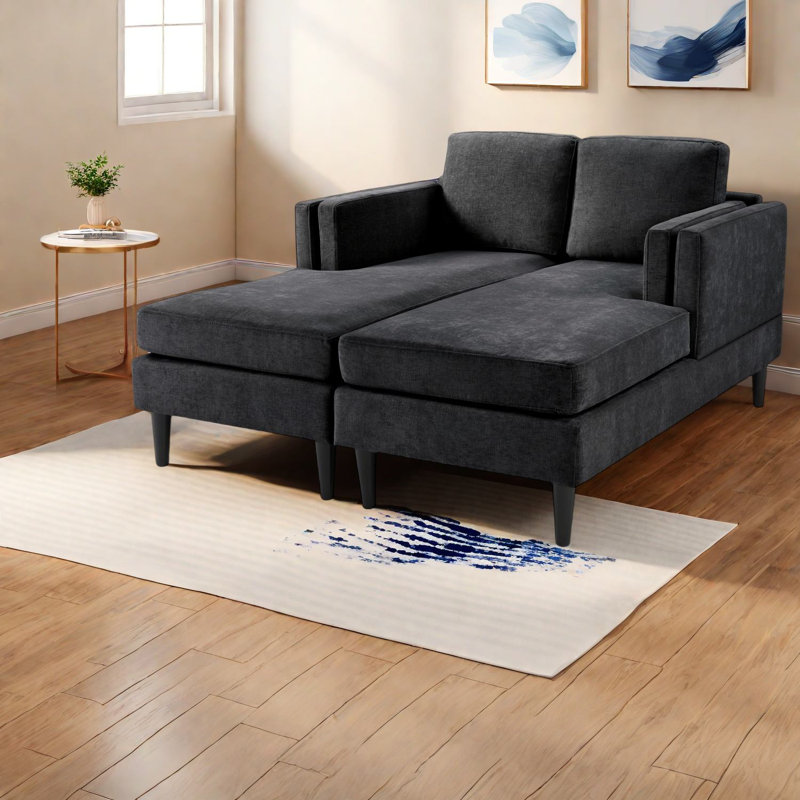 Comfortable Modern Sofas, Black Chenille, Versatile Chaise Lounge For Living Room