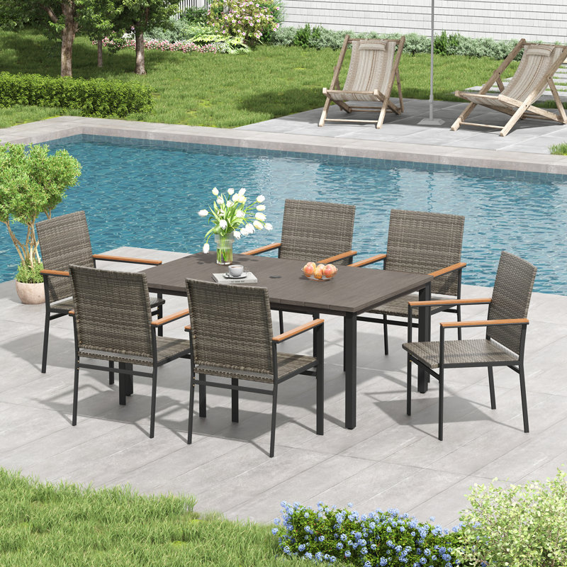 Ensemble repas extérieur pour 6 personnes, Gris bois / gris