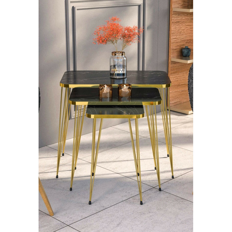 Perine 24cm Console Table, Black Marble