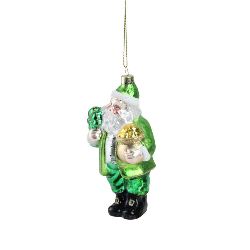 Ornement de Noël 5,5 po en verre Père Noël irlandais vert