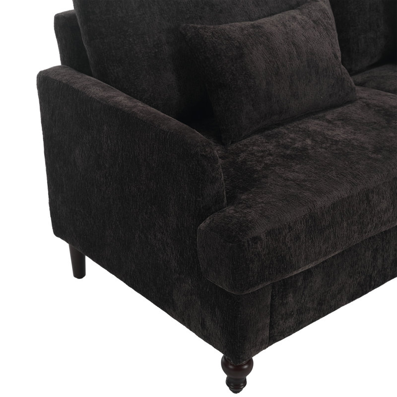 Canapé-lit 2 places Mid-Century moderne en chenille noire avec pieds en bois brun