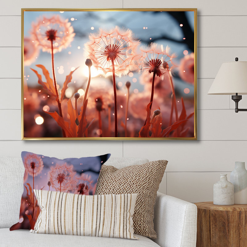 «Delicate Calm Dandelion Serenity III - Autre plante et fleurs», art mural, Cadre flottant doré, H 24 po x l 32 po x P 1 po