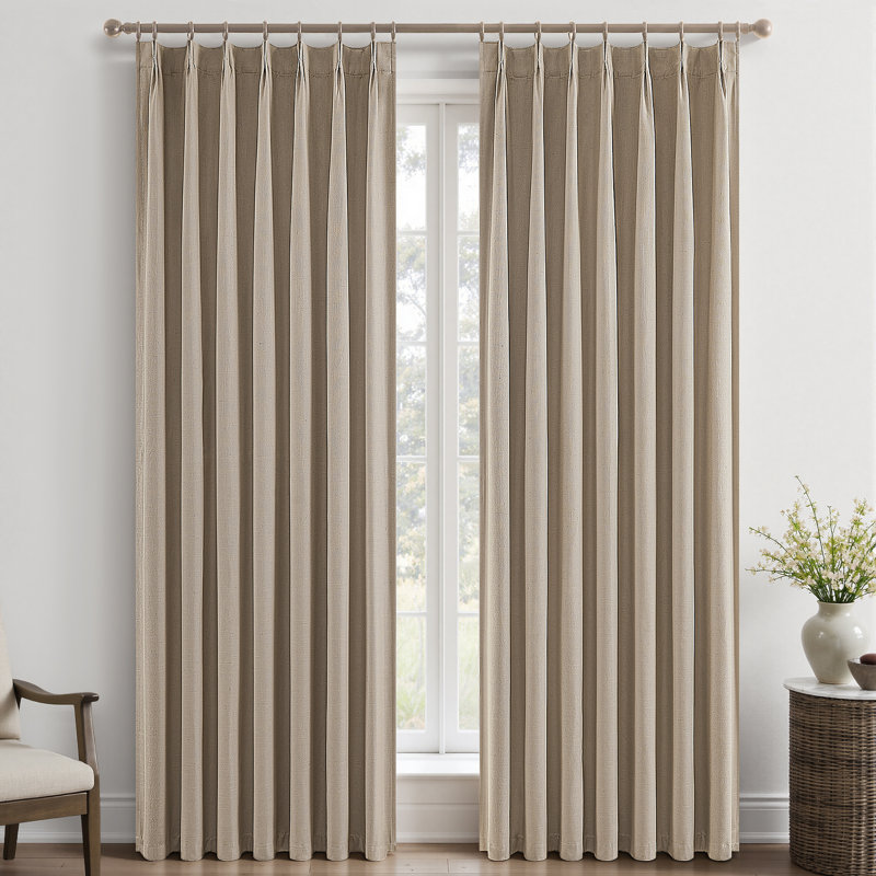 100%Full Blackout Linen Curtains,Pinch Pleated Curtains,Lined Drapes Set of 2(With Hooks and Rings), 40" W x 90" L, Linen