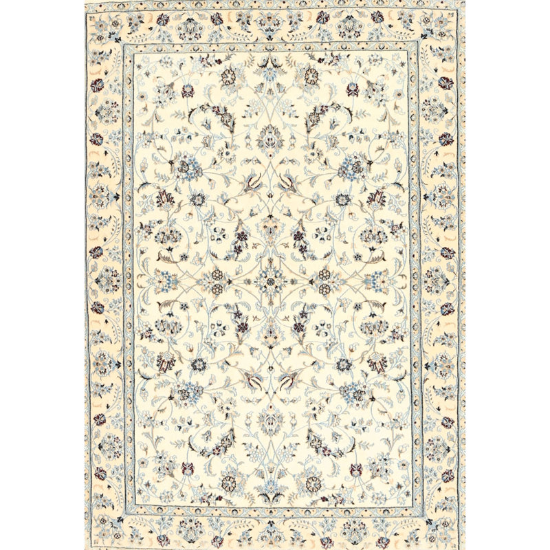 Tapis décoratif crème à motif floral en laine Jaquelin, Rectangle 7 pi x 9 pi
