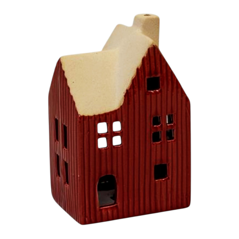 Medium Red Ceramic House Tealight Holder