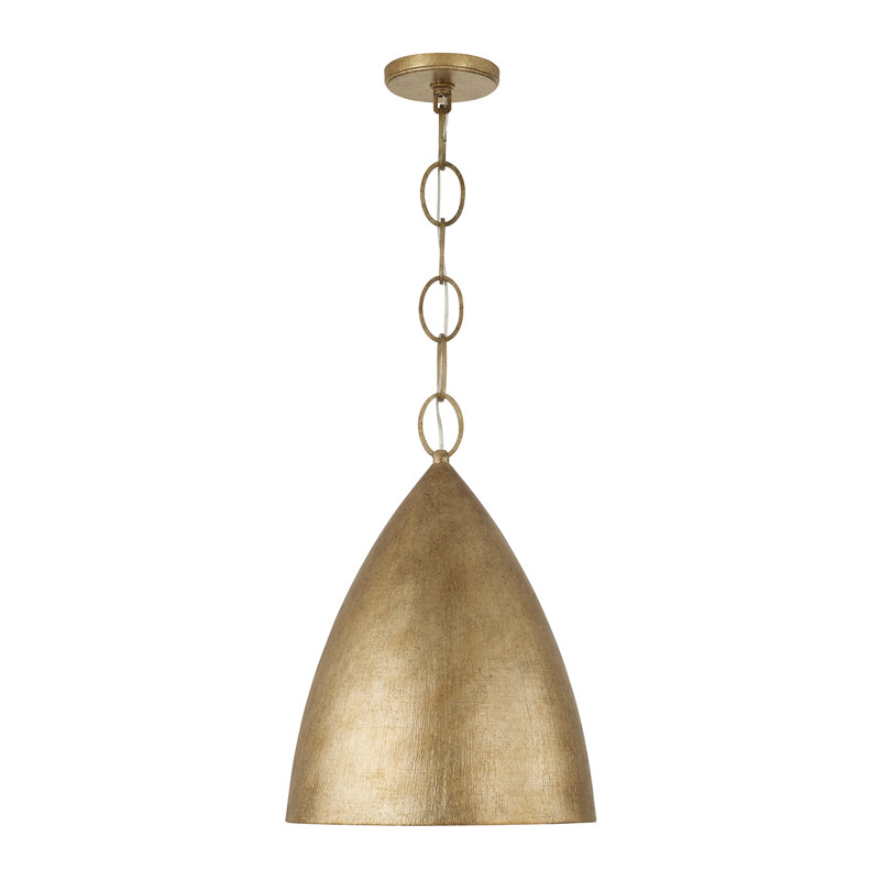 13" W x 18" H Integrated LED Cone Pendant in Textural Feathered Brass with Designer Chain, 13"W x 18"H