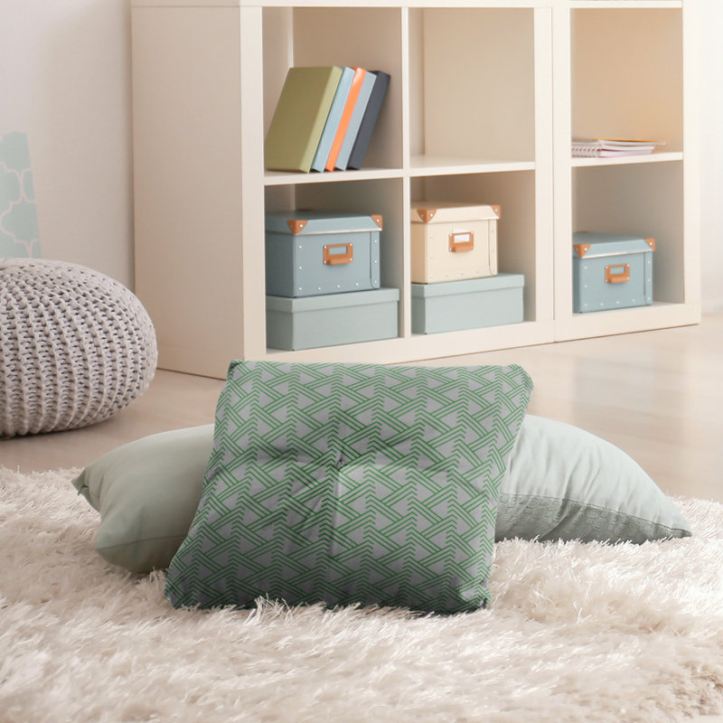Coussin de sol zig zag classique, 26 po x 26 po, Gris/vert