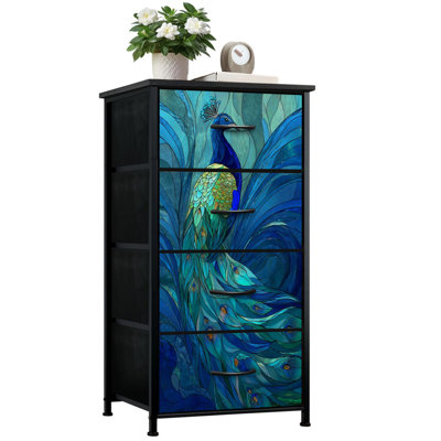 Commode de style vitrail pour la chambre à coucher avec 4 tiroirs de rangement Vitrail scintillant de couleur paon