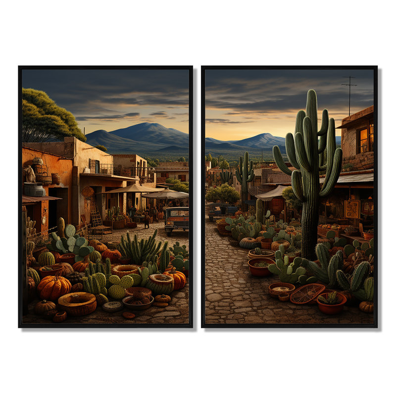 «Mexico Market Day I - Green Global», art mural, Noir, H 36 po x l 48 po, Reproduction encadrée sans passe-partout