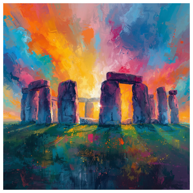 Coloré Stonehenge, peinture, coussins décoratifs à double face, 14 x 14 inches