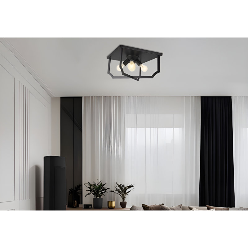4-Light 16.25"W Black Open Cage Flush mount