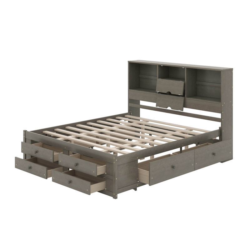 Cergio King Size 8 Drawer Wood Platform Storage Bed, Gray