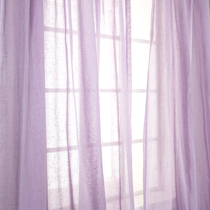 Gathered Linen-Textured Grommet Semi-Sheer Curtains (Set Of 2), Lilac, 52" W x 96" L