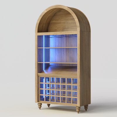 71" H Tall Arch Bar Cabinet with 6-Tier Open Shelves & USB/Type-C Ports, Modern Book Shelf, Wood Storage Display Cabinet for Living Room, Office by Alcott Hill