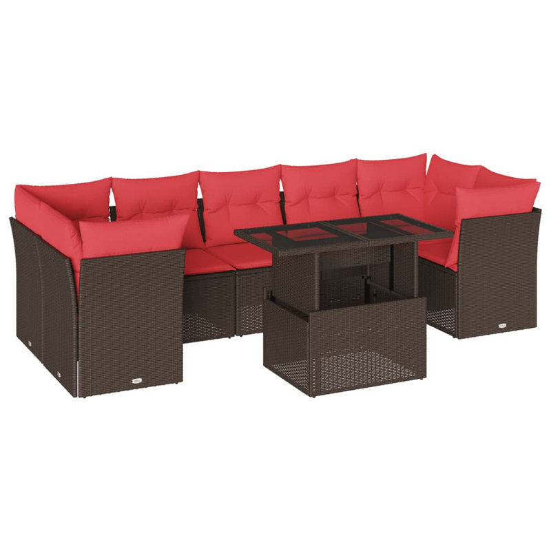  Ensemble de canapé de patio 8 pièces avec coussins en rotin de polyester gris, Rouge, Brun