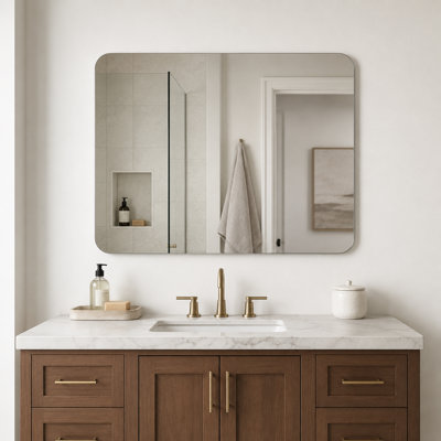 Miroir de salle de bain 30 po x 40 po sans cadre arrondi sans cadre en verre argenté sans cuivre