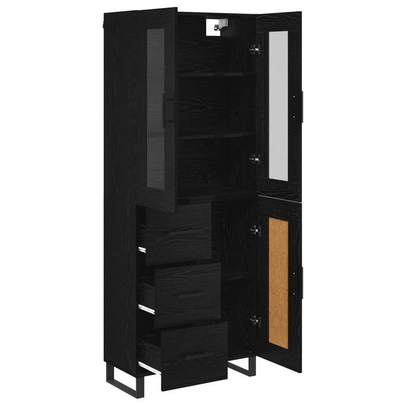 Highboard With Drawer 2 Pcs Old Wood Engineered Wood And Glass, Black Oak