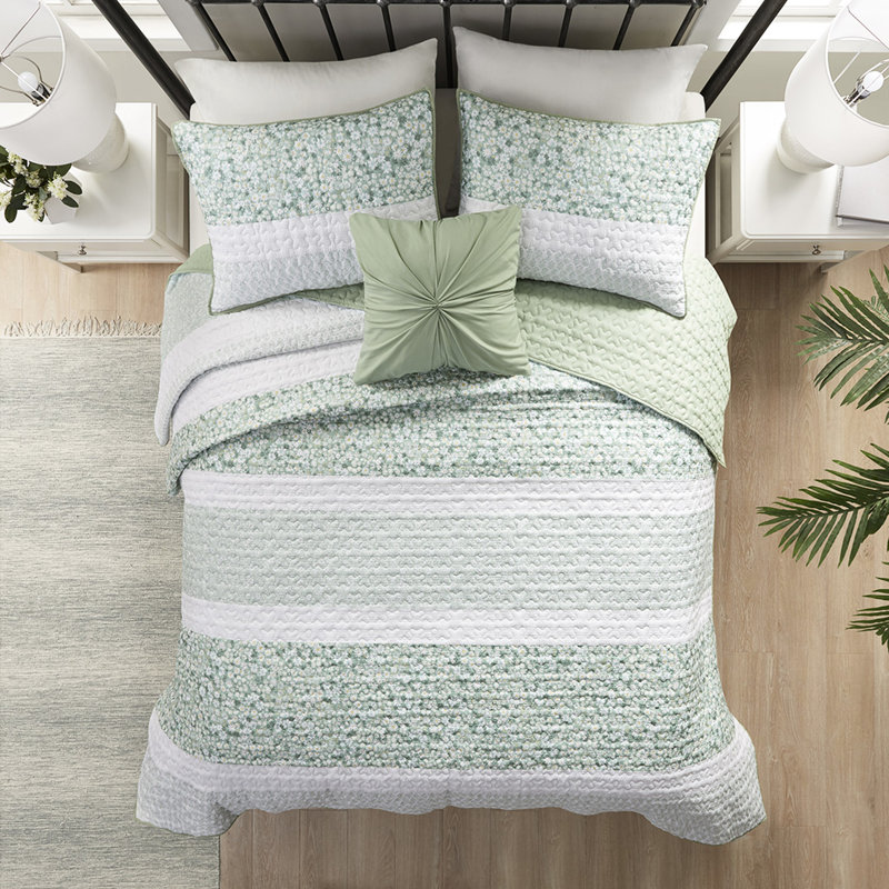 Courtepointe double en seersucker, literie Shabby Chic, 100%, lavable à la machine avec coussin 4 pièces, bourre florale, jeté