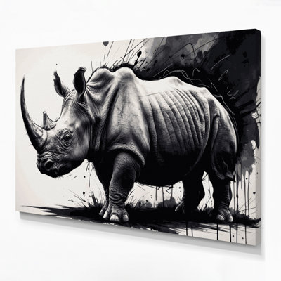Wildlife Black Rhino Beige Canvas Wall Art