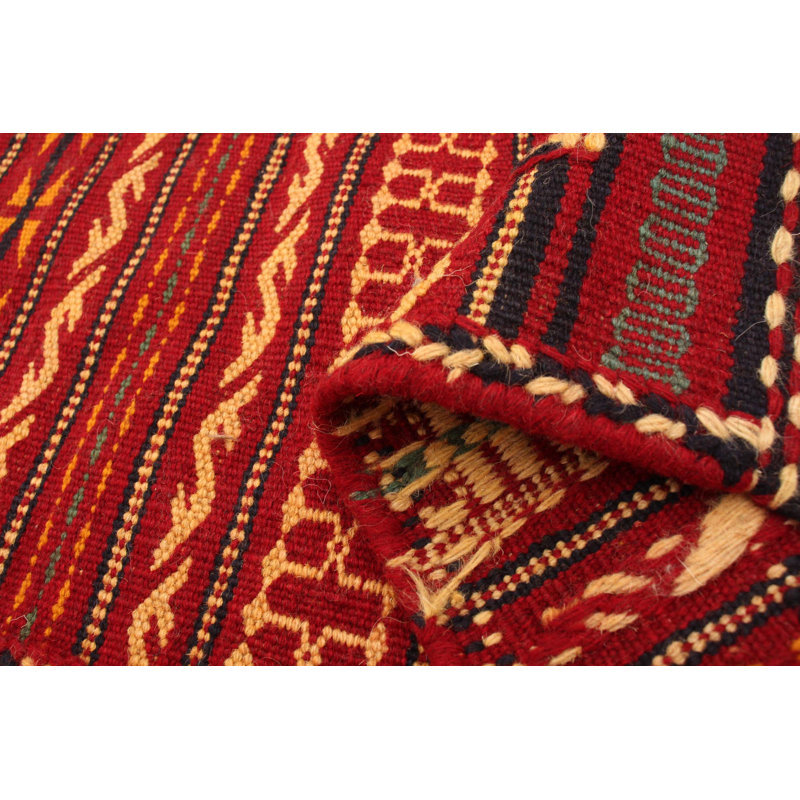 Tapis rouge en laine tissé à la main et à plat