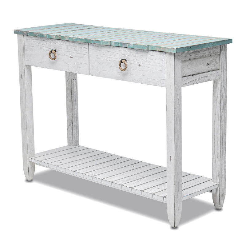 Decastro - Solid Wood Console Table - Distressed Bleu, White Finish, Blue