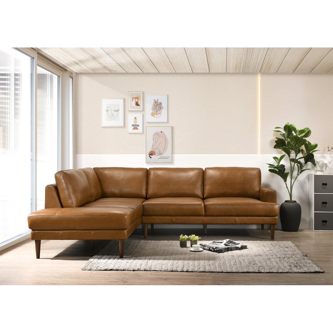 Patterson 2 - Piece Mid Century Modern Style Livingroom Leather Chaise Sectional Steelside™ 