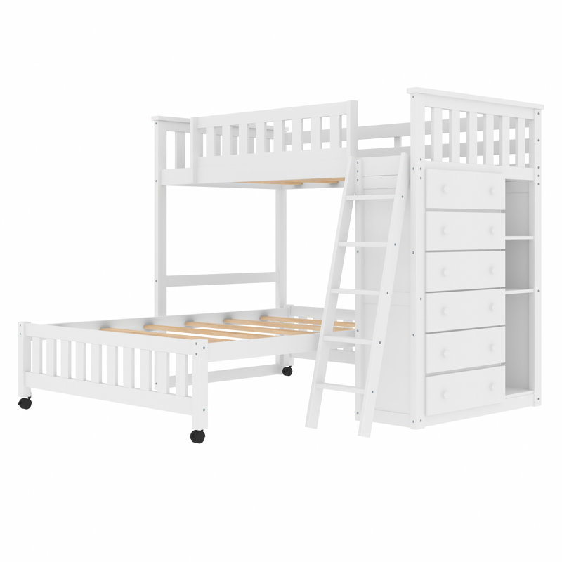 Eyoas Twin over Full 6 Drawer L-Shaped Bunk Beds Bed with Shelves by Harriet Bee, White