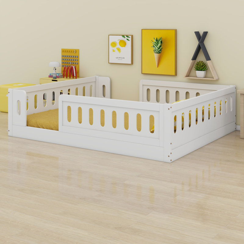 Wood Platform Bed With Guardrail, White