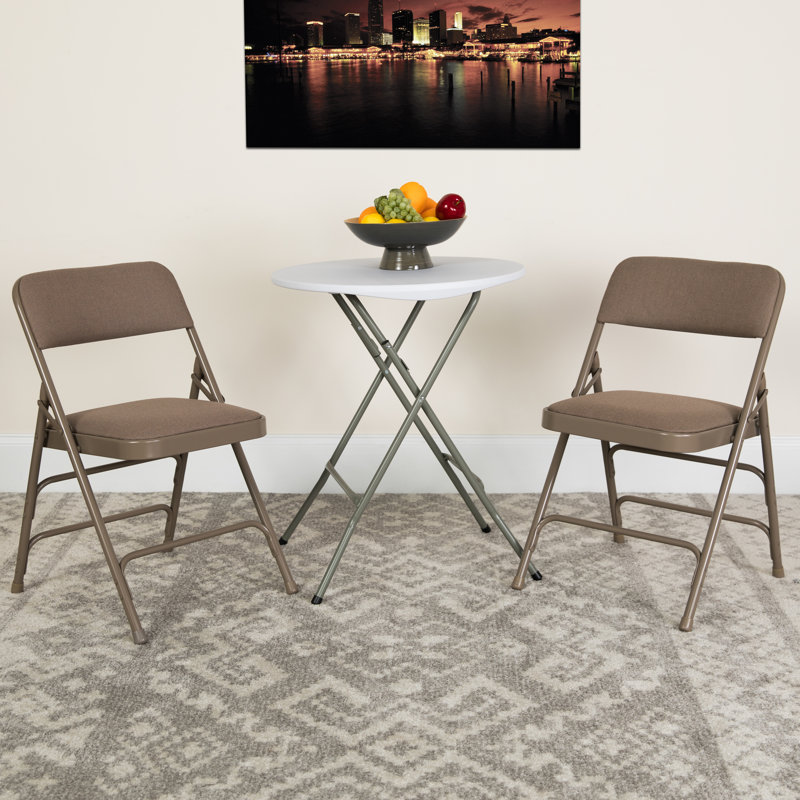 Curved Triple Braced & Double Hinged Upholstered Metal Folding Chair, Beige