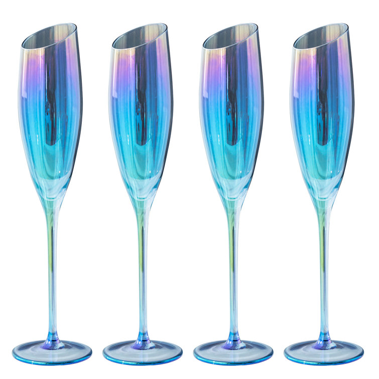 Iridescent Blue 6 oz Champagne Flute (Set of 4) Wrought Studio