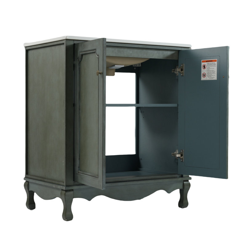 Meuble-lavabo avec lavabo en céramique, 2 portes et tablettes réglables