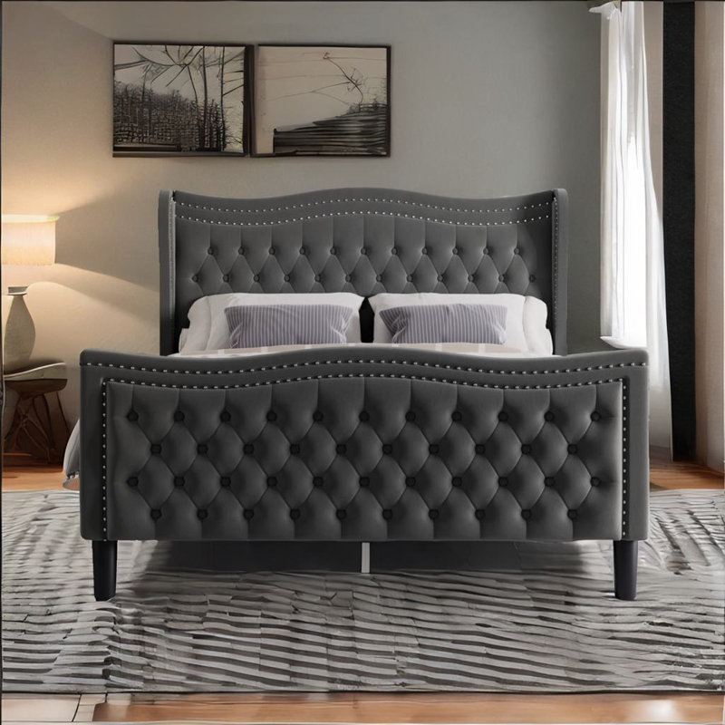 Structure de lit double, gris