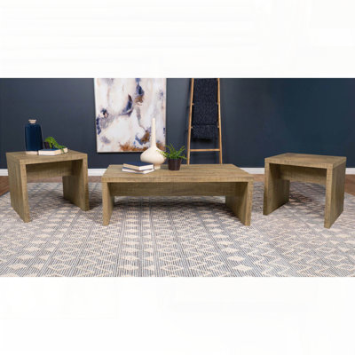 Ensemble de 3 tables basses et tables de bout rectangulaires - finition mangue