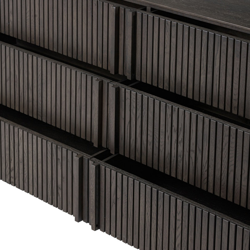 Jaxin 75'' W 6 - Drawer Dresser, Smoked Black
