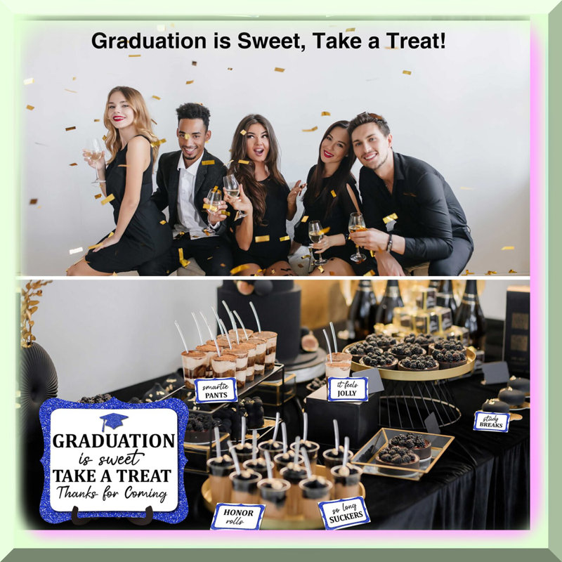Blue Glitter Graduation Candy Buffet Sign