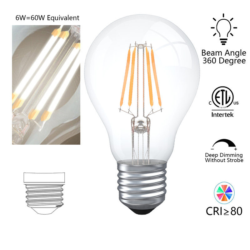 6 Watt (60 Watt Equivalent), A19 LED, Dimmable Light Bulb, Daylight E26/Medium (Standard) Base, 5000