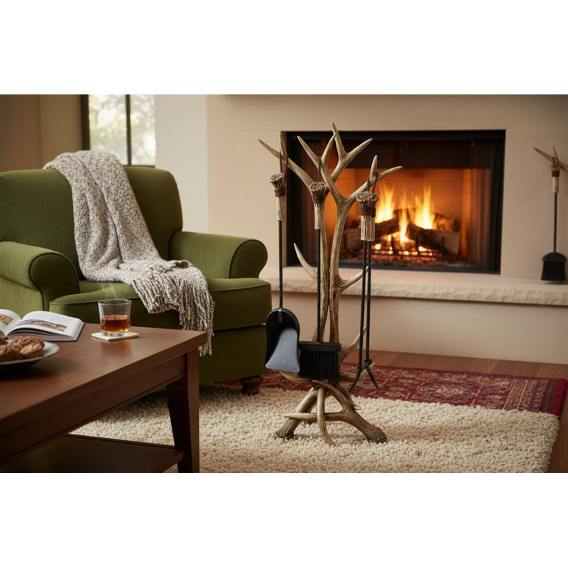 ANTLER 3 PC FIREPLACE TOOLS STAND