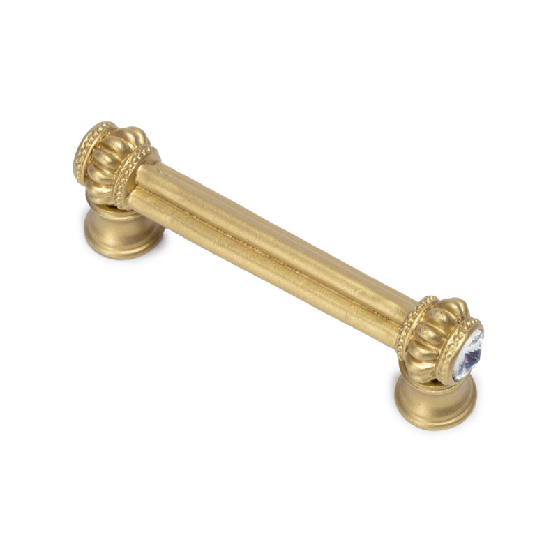Caché double 3 inches c.c. pull with flared foot with 2 rivoli Swarovski Clear Crystals in Satin, 3", Soft Gold