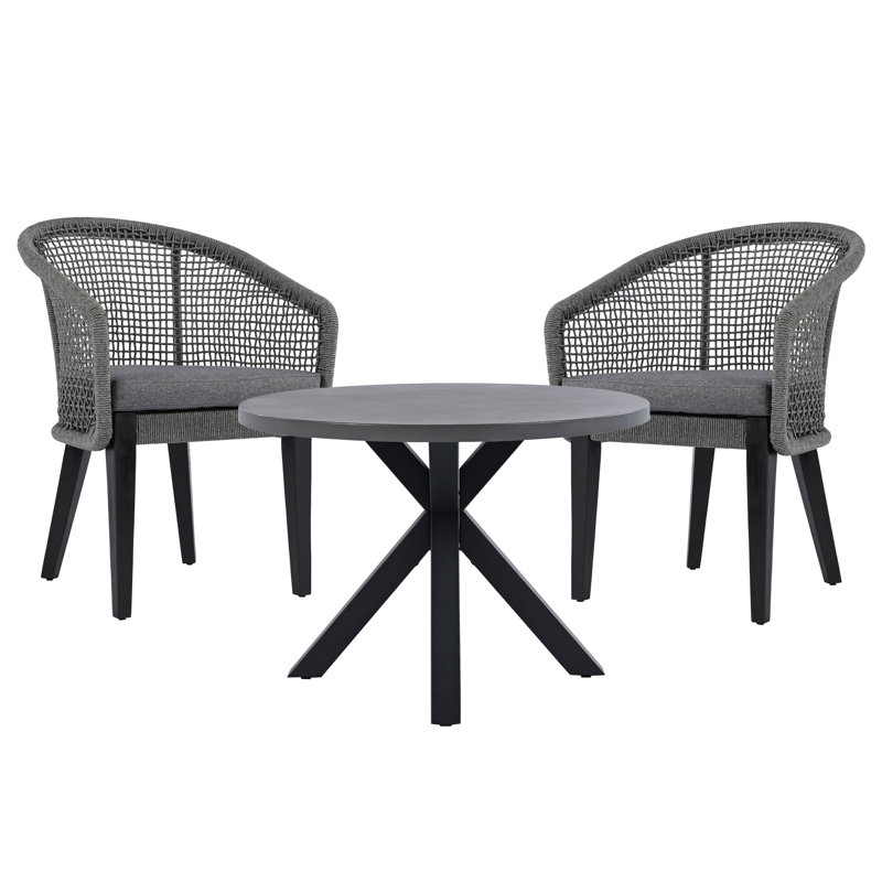 Saxon 3 Piece Bistro Set, Gray, Gray/Black