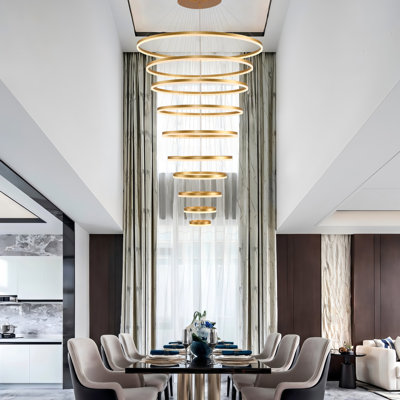 Luminaire suspendu contemporain à intensité variable à 10 anneaux avec lustre à DEL et télécommande