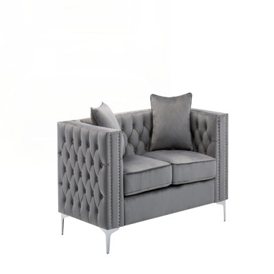 Causeuse en velours gris Lorreto