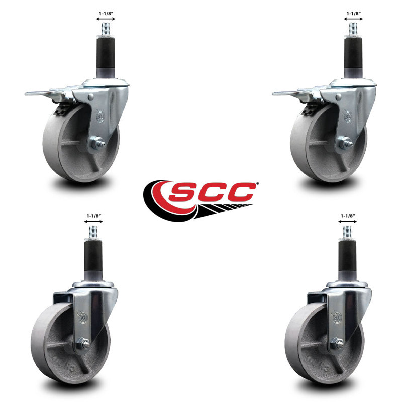 Ensemble de roulettes extensibles semi-pivotantes à 2 tiges, 4 po x 1-1 / 8 po