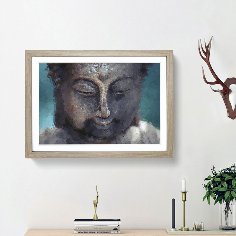 The Buddha in Abstract - Picture Frame Graphic Art Print on MDF, 36cm H x 48cm W x 2cm D, Oak Framed