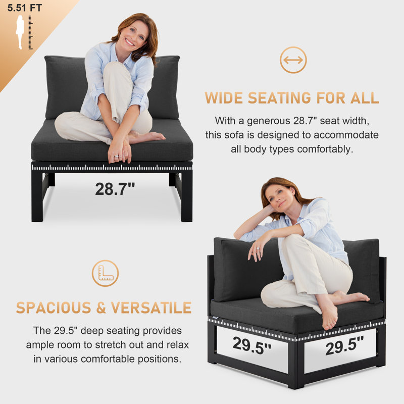 Gillet 7 Piece Patio Outdoor Aluminum Furniture Set with Gas/Propane Fire Pit Table, 29'' Extra Large Luxury Sectional Conversation Set