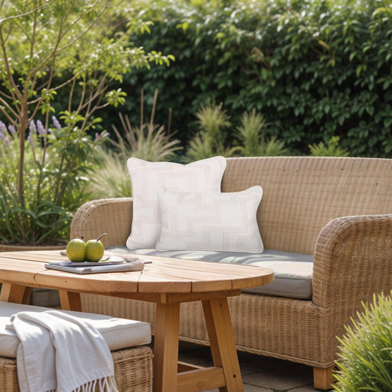 Indoor/Outdoor Pillow Syros Fog, Natural Striped, 14"H x 22"W, Rectangular